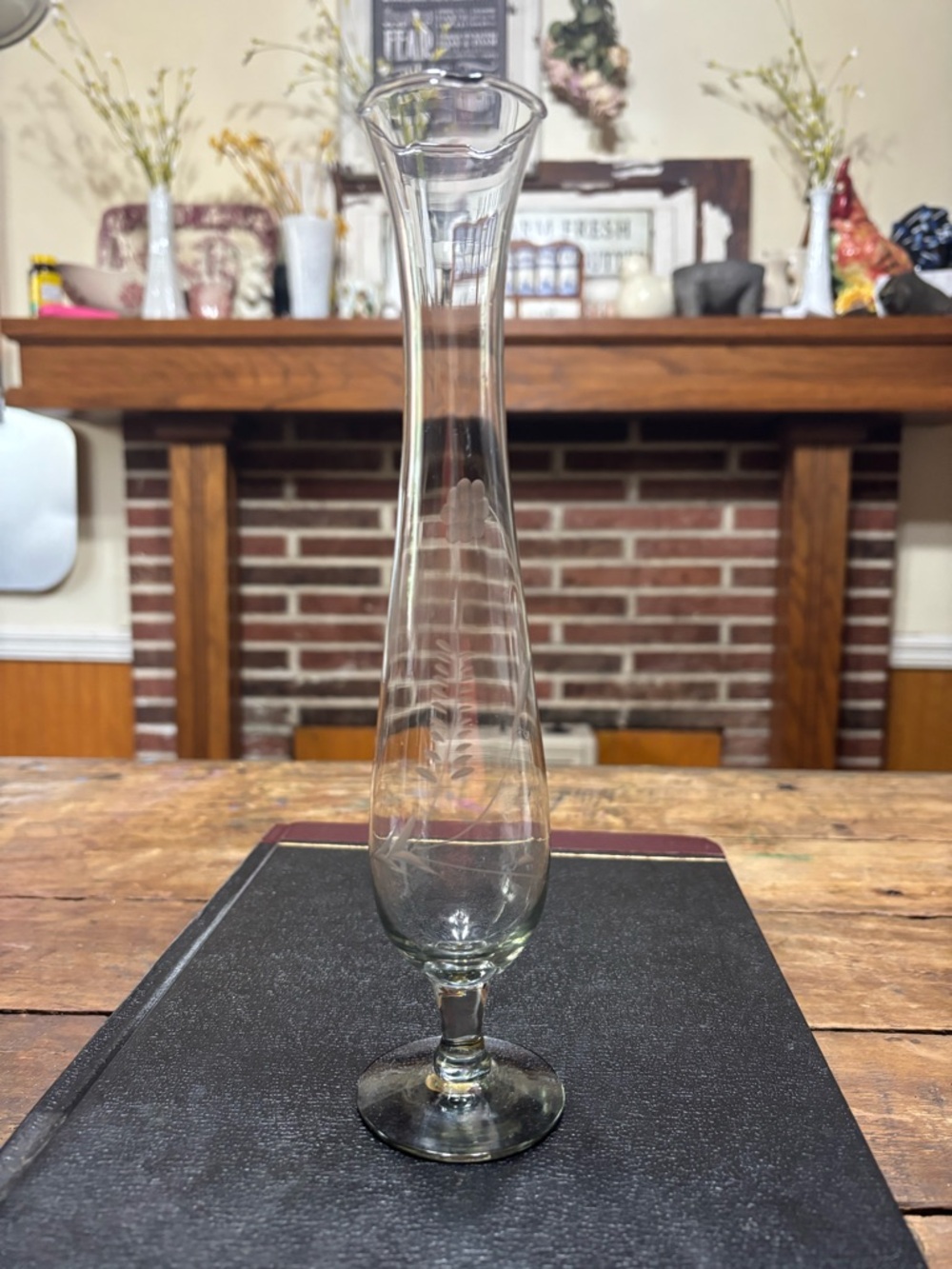 Clear Etched Glass Bud Vase